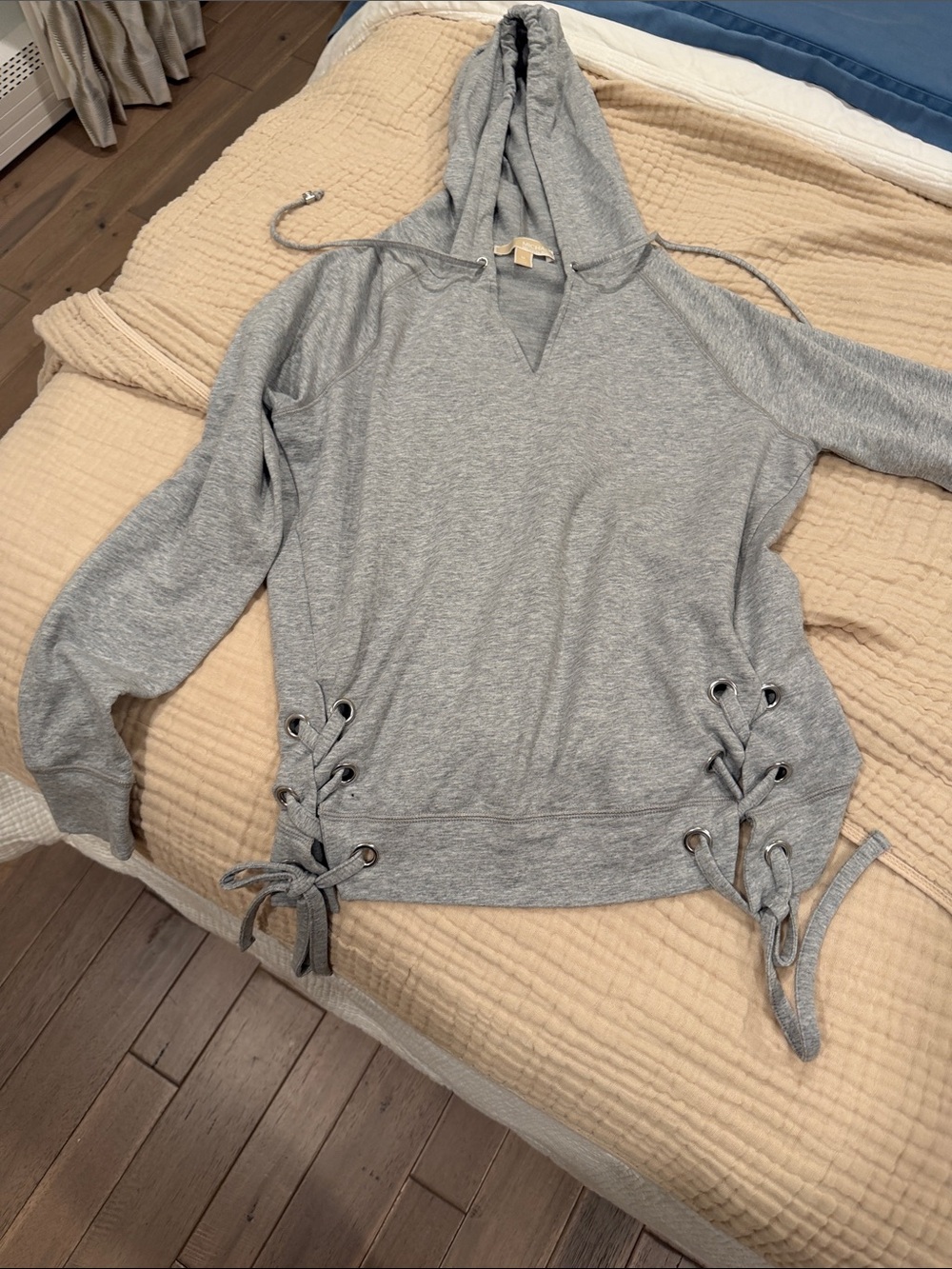 Michael Kors Light Gray Lace-Up Hoodie Sweatshirt